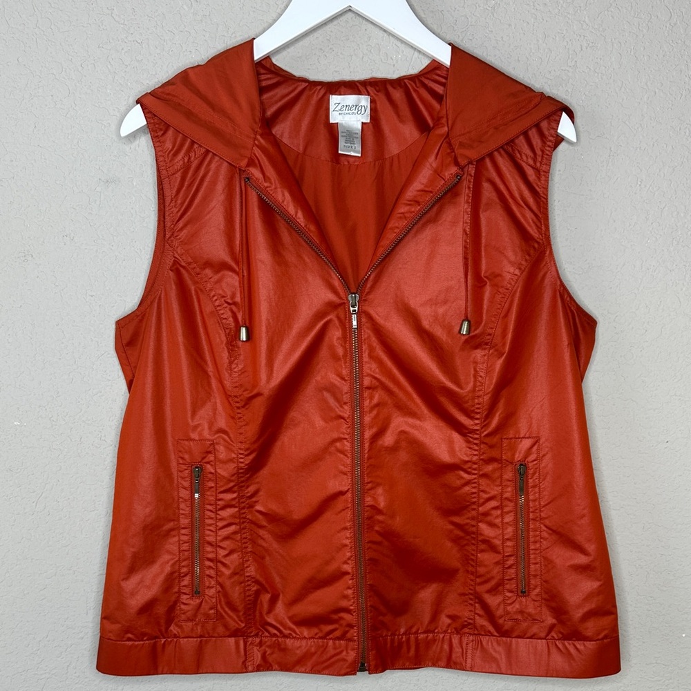Zynergy By Chico's Women's Hooded‎ Vest Size 2 (US Med/12) Orange Red Color